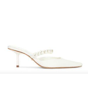 RAYE Size 7 Paz Slingback Ivory Low Heel Faux Pearl Square Point Toe Bridal Shoe